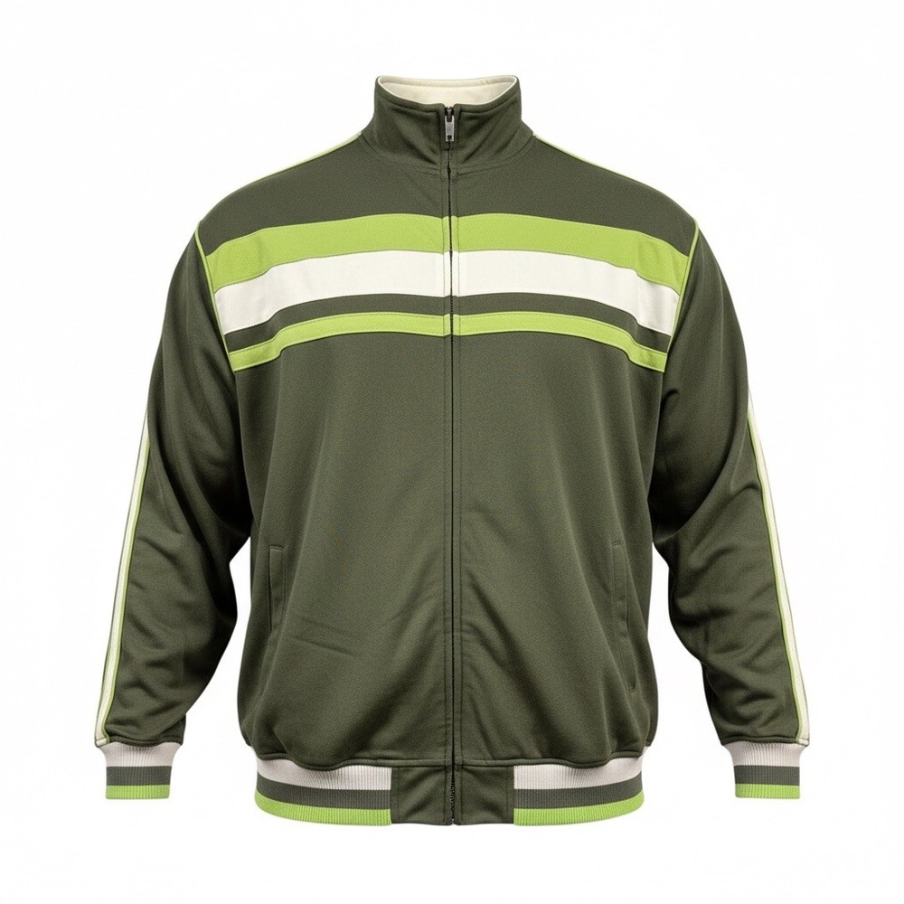 Vintage Delf Collection Hip Hop Track‎ Jacket Green Lime Stripe Zip Front 3XL